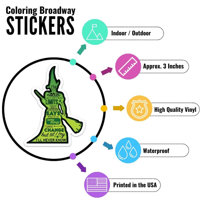 Coloring Broadway - Wicked, Hamilton, Dear Evan Hansen, Hair & Heathers Inspired Stickers (Set of 5), Broadway Musical Merchandise, Die-Cut & Bubble Free Vinyl, Ideal Gift for Theatre Lovers - Image 4